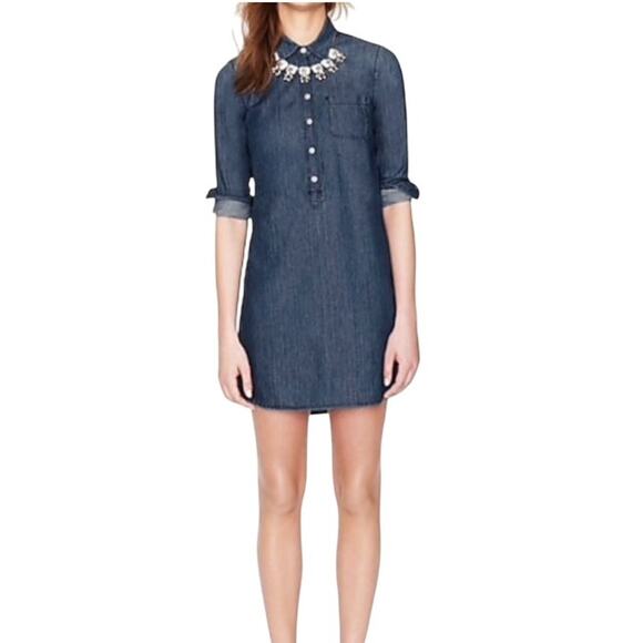 J Crew Keeper Chambray Mini Shirt Dress Denim Jean Blue Button Down Cotton 6 - Picture 1 of 10